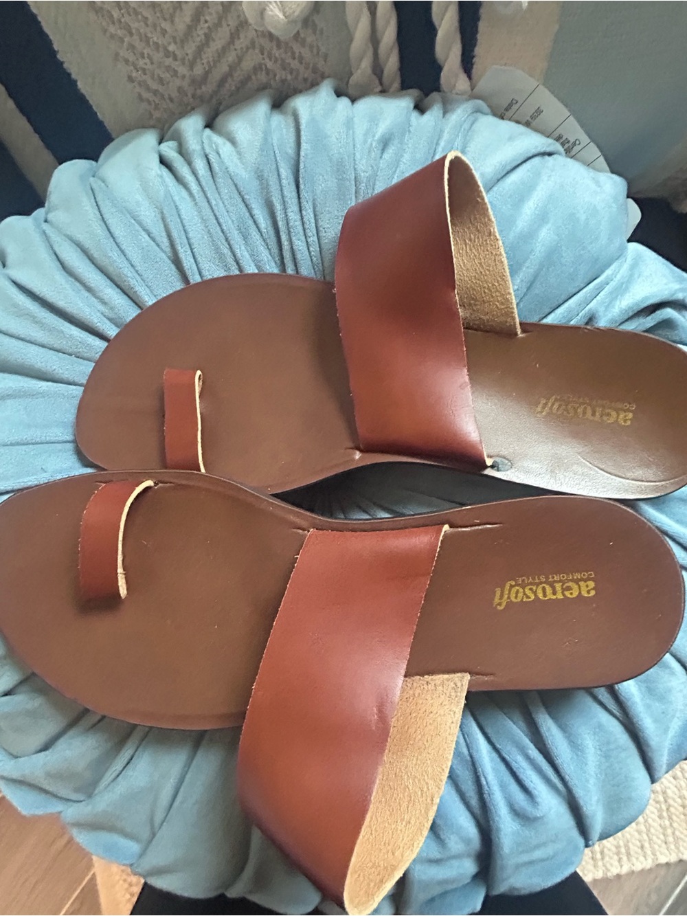 Aerosoft Women's Brown Leather Slide Sandals with Toe Loop